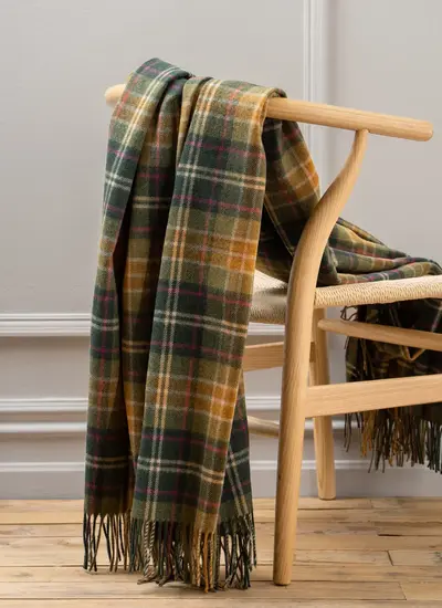 Green Rust and Pink Lambswool Throw